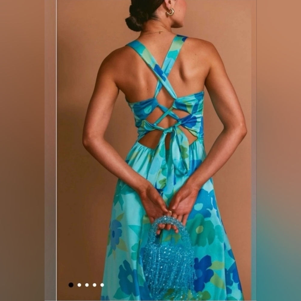 NWT ShowMeYourMuMu Mina Midi Slip Split Dress Picadilly Blue Luxe Satin Sz S - Picture 3 of 16